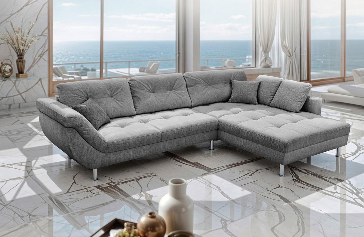 ECKSOFA BROOKLYN Dunkelgrau Flachgewebe Zierkissen, Rückenkissen  - Dunkelgrau/Silberfarben, KONVENTIONELL, Kunststoff/Textil (329/199cm) - Livetastic