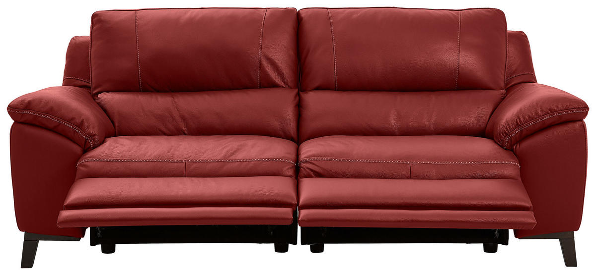 2,5-SITZER mit Relaxfunktion in Kombination Echtleder/Lederlook Rot  - Wengefarben/Rot, Design, Leder/Holz (216/97/95-151cm) - Livetastic