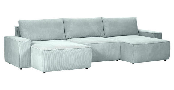 WOHNLANDSCHAFT  in Cord Mintgrün  - Schwarz/Mintgrün, KONVENTIONELL, Kunststoff/Textil (155/348/155cm) - Carryhome