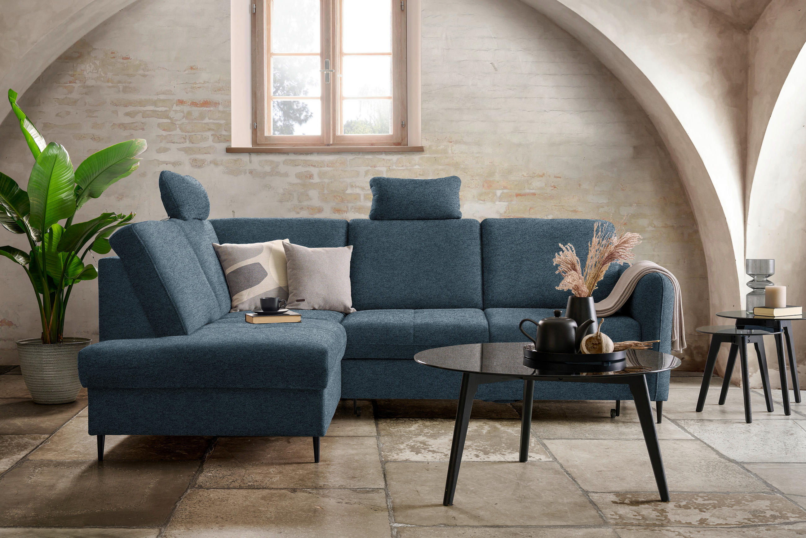 ECKSOFA in Chenille Blau  - Blau/Schwarz, Modern, Holz/Textil (184/241cm) - Carryhome