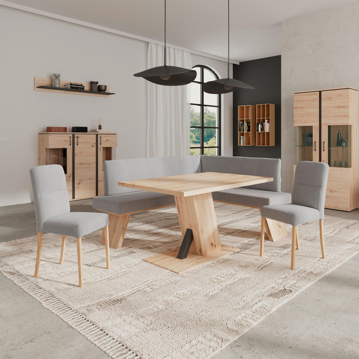 ECKBANK 185/150 cm Webstoff Hellgrau   - Eichefarben/Hellgrau, KONVENTIONELL, Textil (185/150cm) - Livetastic