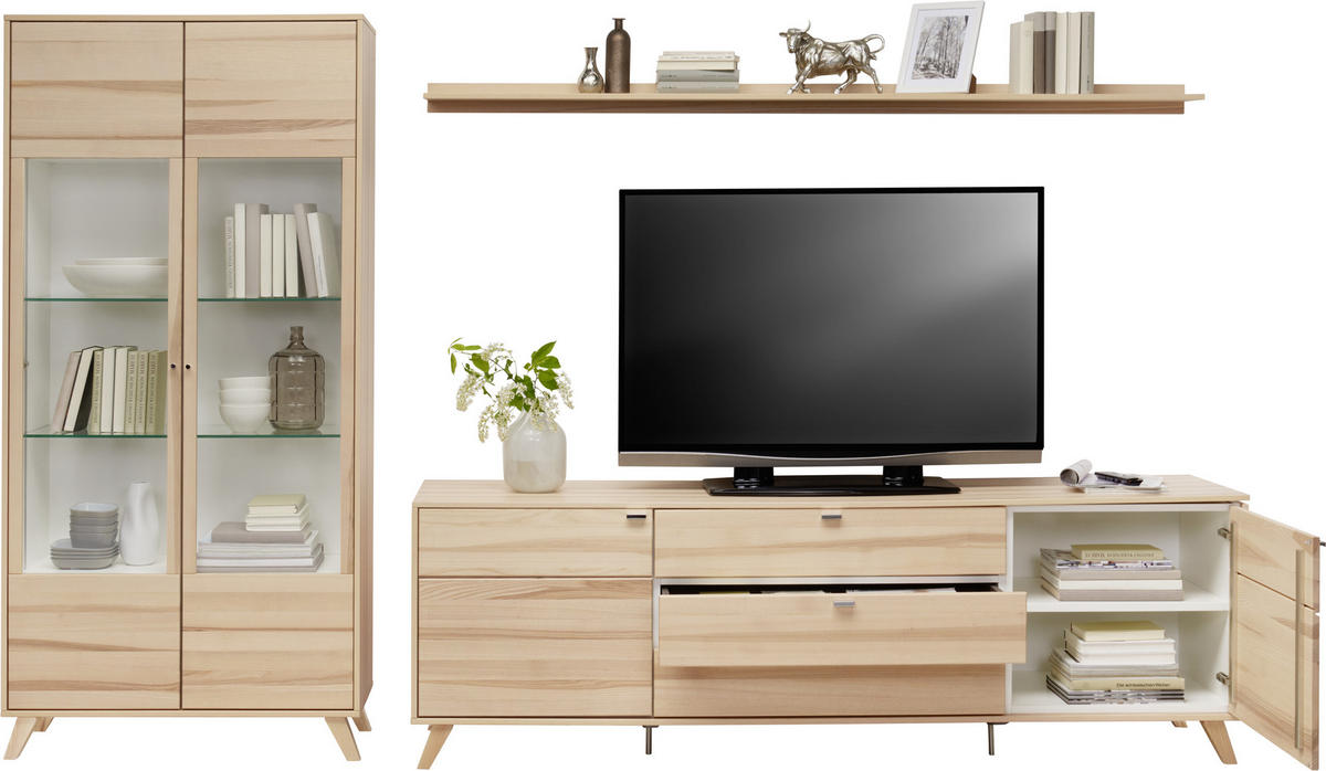 WOHNWAND  in Eschefarben  318,2/190,9/49,2 cm  - Chromfarben/Eschefarben, Design, Glas/Holz (318,2/190,9/49,2cm) - Invivus