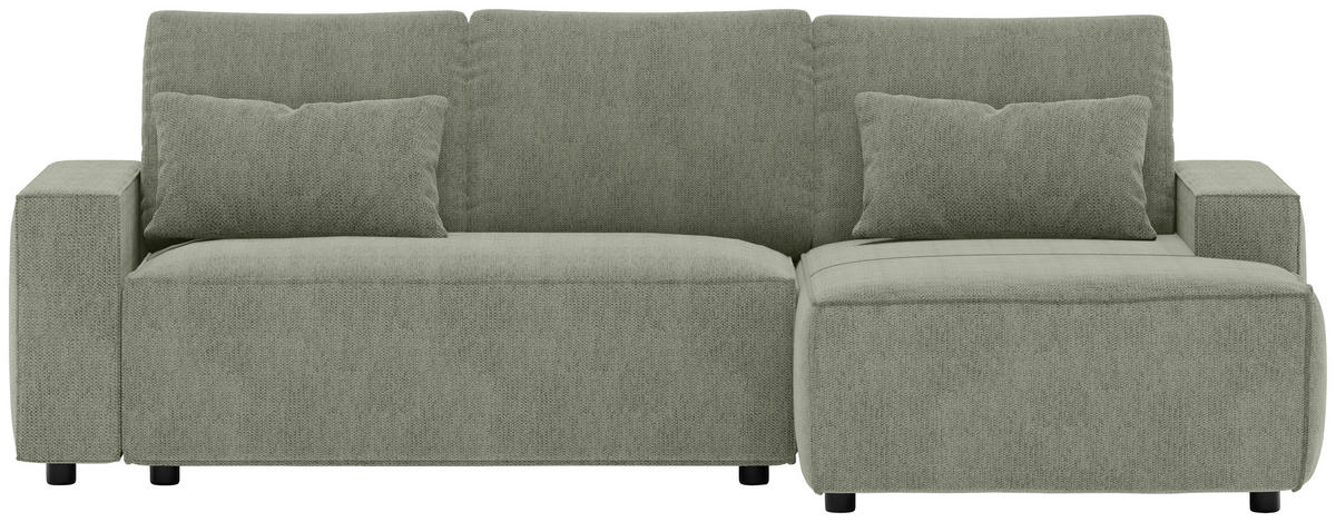 ECKSCHLAFSOFA  mit seitenverkehrt erhältlich, Rücken echt Chenille Dunkelgrün  - Dunkelgrün/Schwarz, MODERN, Kunststoff/Textil (247/154cm) - Livetastic