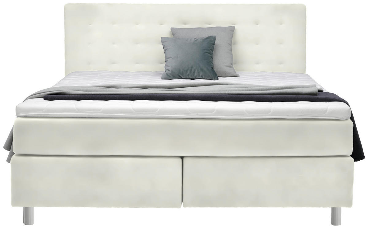 BOXSPRINGBETT 180/200 cm  in Weiss  - Chromfarben/Weiss, Konventionell, Kunststoff/Textil (180/200cm) - Voleo