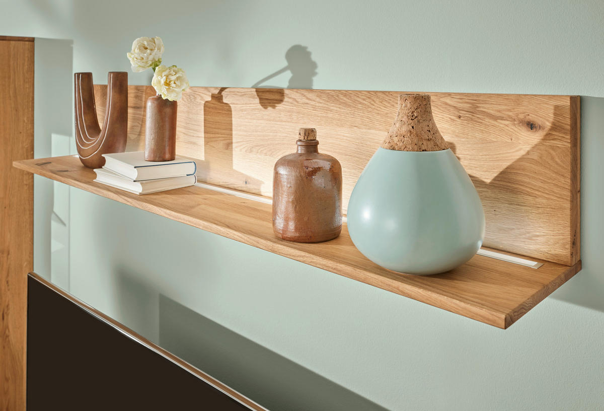 WOHNWAND  in Eichefarben 320/200,8/53,7 cm  - Eichefarben/Schwarz, Natur, Glas/Holz (320/200,8/53,7cm) - Valnatura