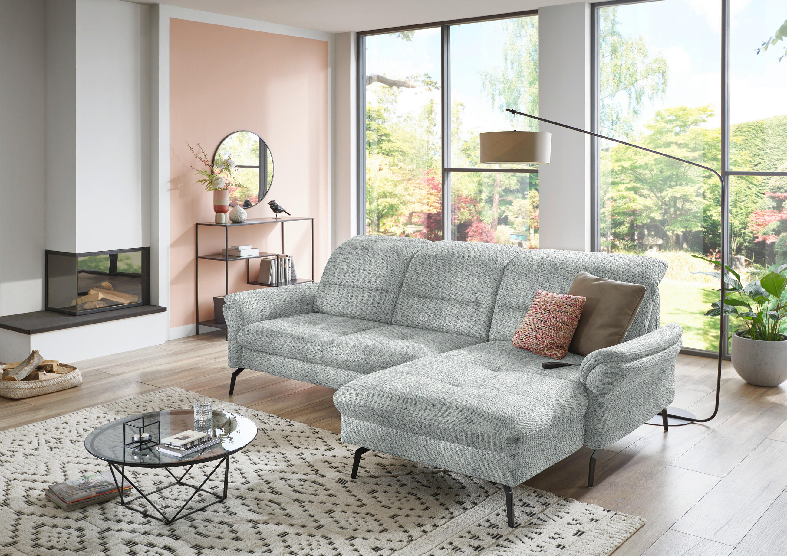 ECKSOFA in Flachgewebe Zinkfarben  260/181 cm  - Zinkfarben/Schwarz, KONVENTIONELL, Textil/Metall (260/181cm) - Beldomo Speed