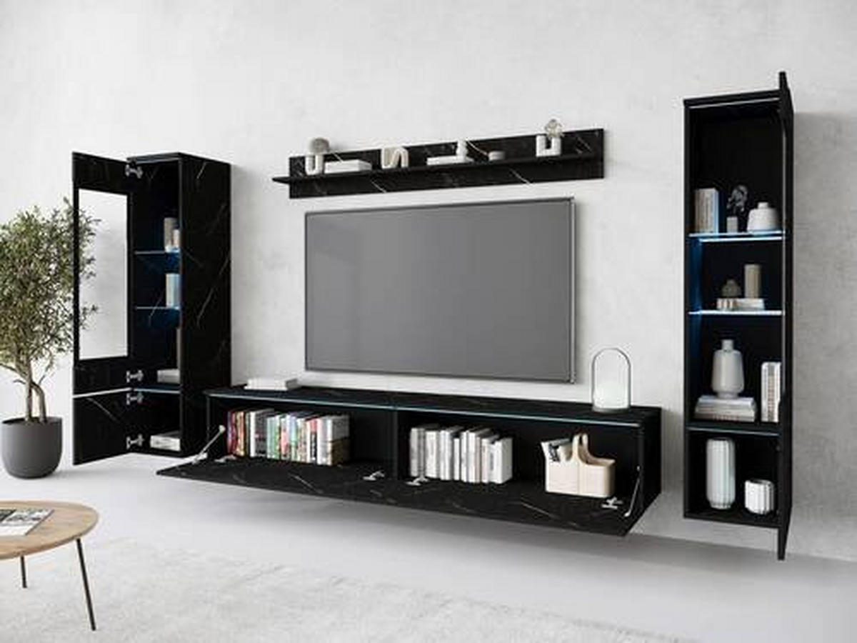 WOHNWAND 4-teilig  in Schieferfarben  240/130/33 cm  - Schieferfarben/Grau, Design, Glas/Holzwerkstoff (240/130/33cm) - Livetastic
