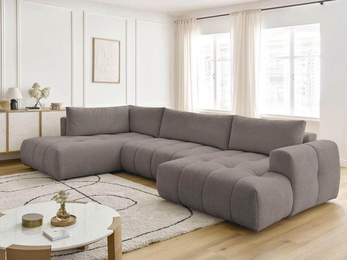 WOHNLANDSCHAFT  FUJI  Taupe Leinenoptik  - Taupe/Schwarz, MODERN, Kunststoff/Textil (204/377/160cm)