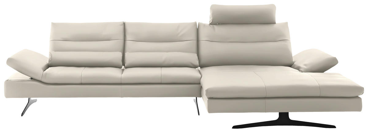 ECKSOFA in Echtleder Ecru  342/158 cm  - Ecru/Schwarz, MODERN, Leder/Metall (342/158cm) - Chilliano