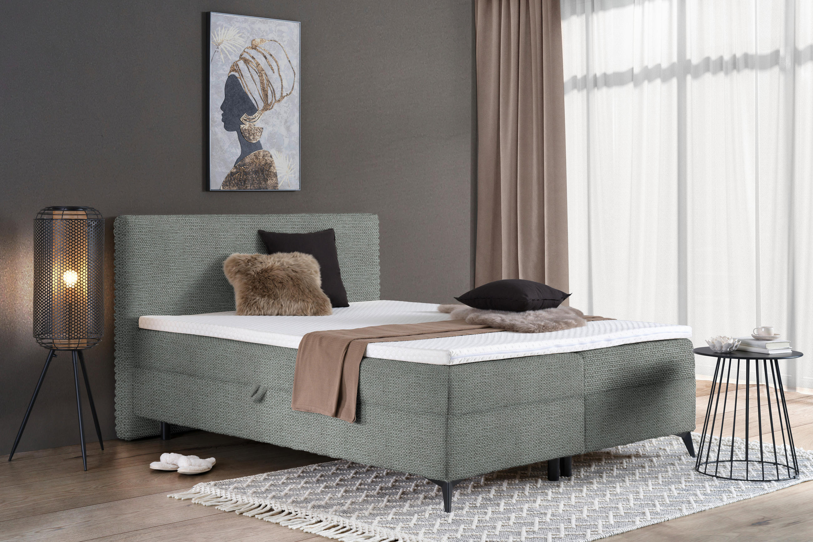 BOXBETT 180/200 cm  in Grau  - Schwarz/Grau, Design, Holz/Holzwerkstoff (180/200cm) - Xora