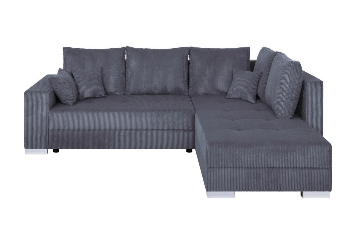 ECKSOFA Dunkelgrau Cord  - Chromfarben/Dunkelgrau, Design, Kunststoff/Textil (260/218cm) - P & B