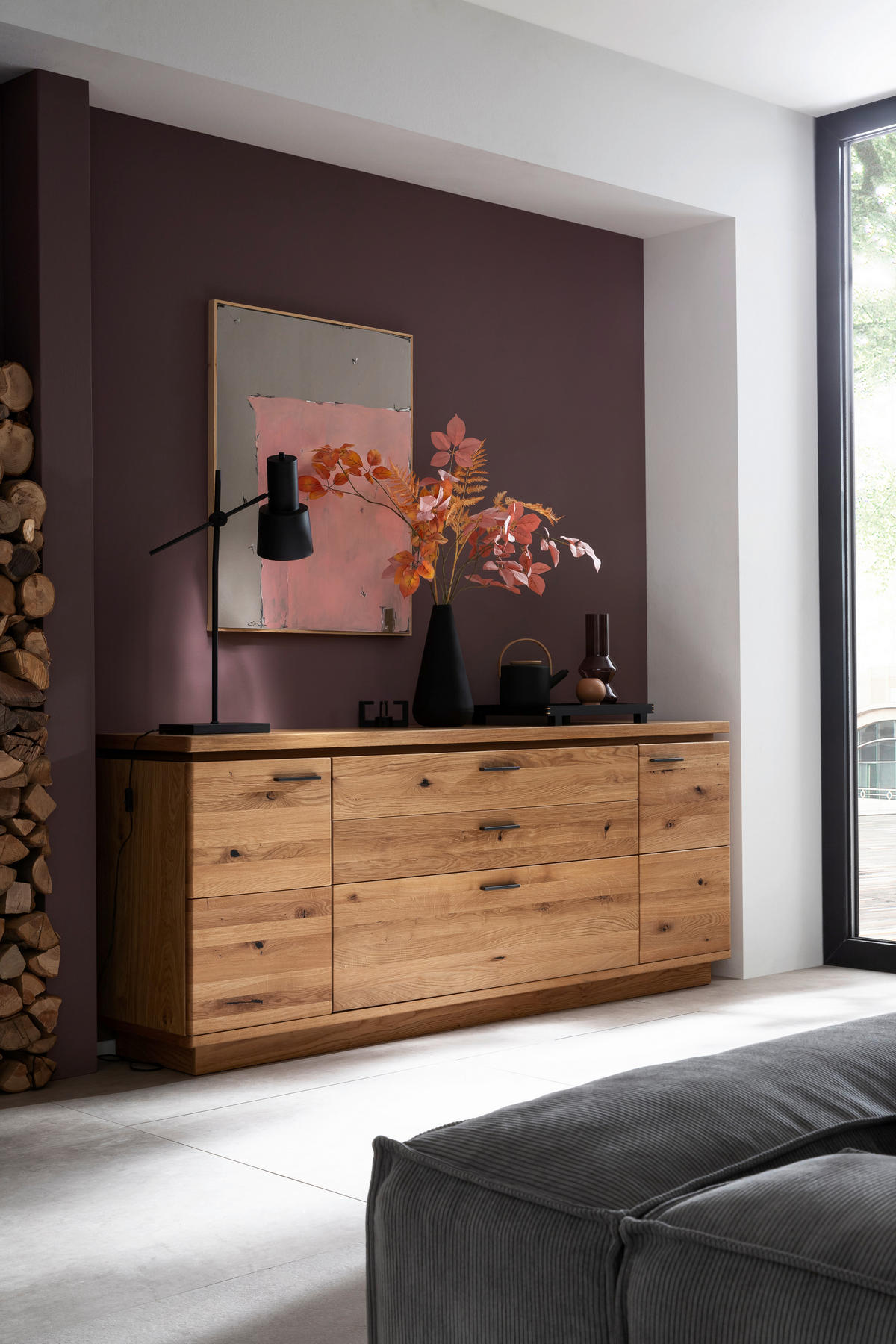 KOMODA, barve hrasta  - barve hrasta/antracit, Natur, kovina/leseni material (210/84/44cm) - Linea Natura