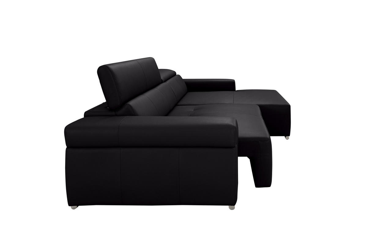 ECKSOFA inkl. Funktion DUA Schwarz Echtleder  - Chromfarben/Schwarz, Design, Leder/Metall (293/170cm) - Novel