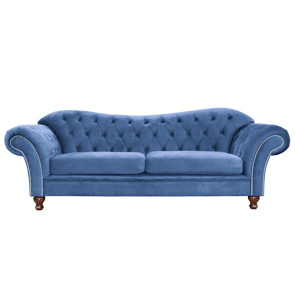 3-SITZER-SOFA SHEFFIELD Mikrofaser Blau  - Blau/Braun, Design, Holz/Textil (230/92/90cm) - P & B