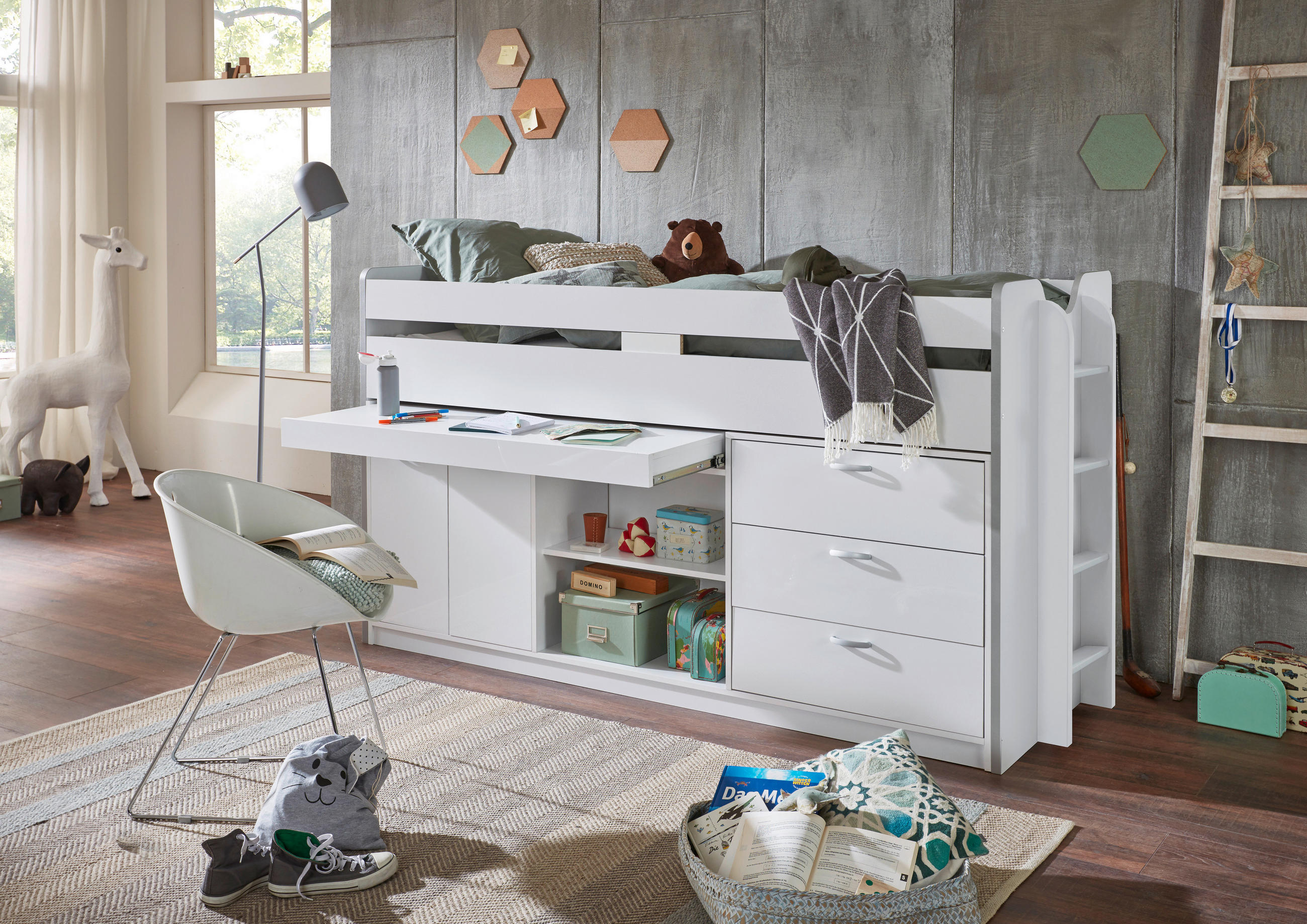 SREDNJE VISOKI KREVET bijela - bijela, Moderno, drvni materijal (90/200cm) - Livetastic