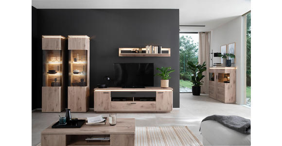 WOHNWAND  in Anthrazit, Eiche dunkel  330/208/50 cm  - Eiche dunkel/Anthrazit, KONVENTIONELL, Glas/Holzwerkstoff (330/208/50cm) - Cantus