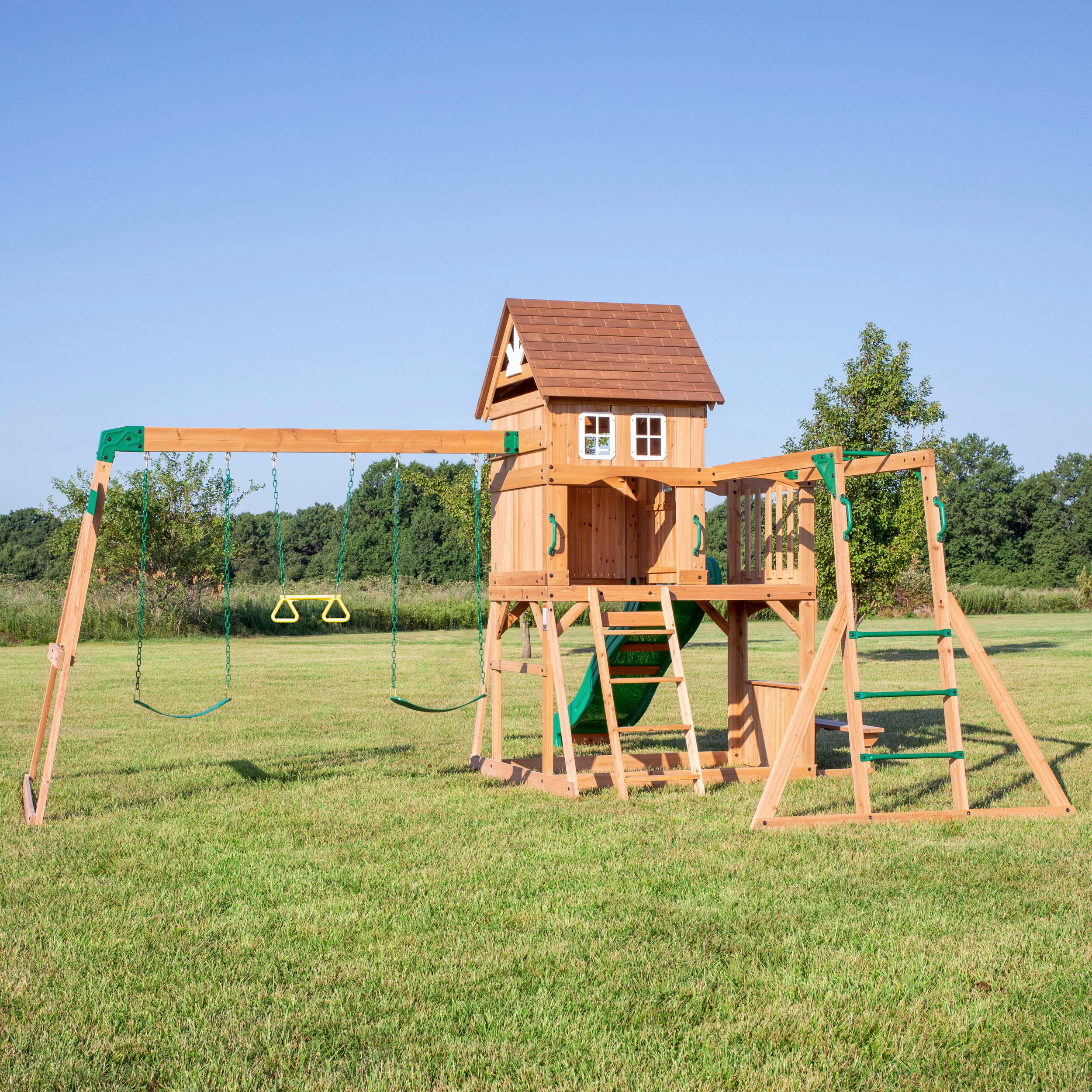 SPIELTURM MONTPELIER 490/470/290 cm  - Braun/Grün, KONVENTIONELL, Holz (490/470/290cm) - Ambia Garden