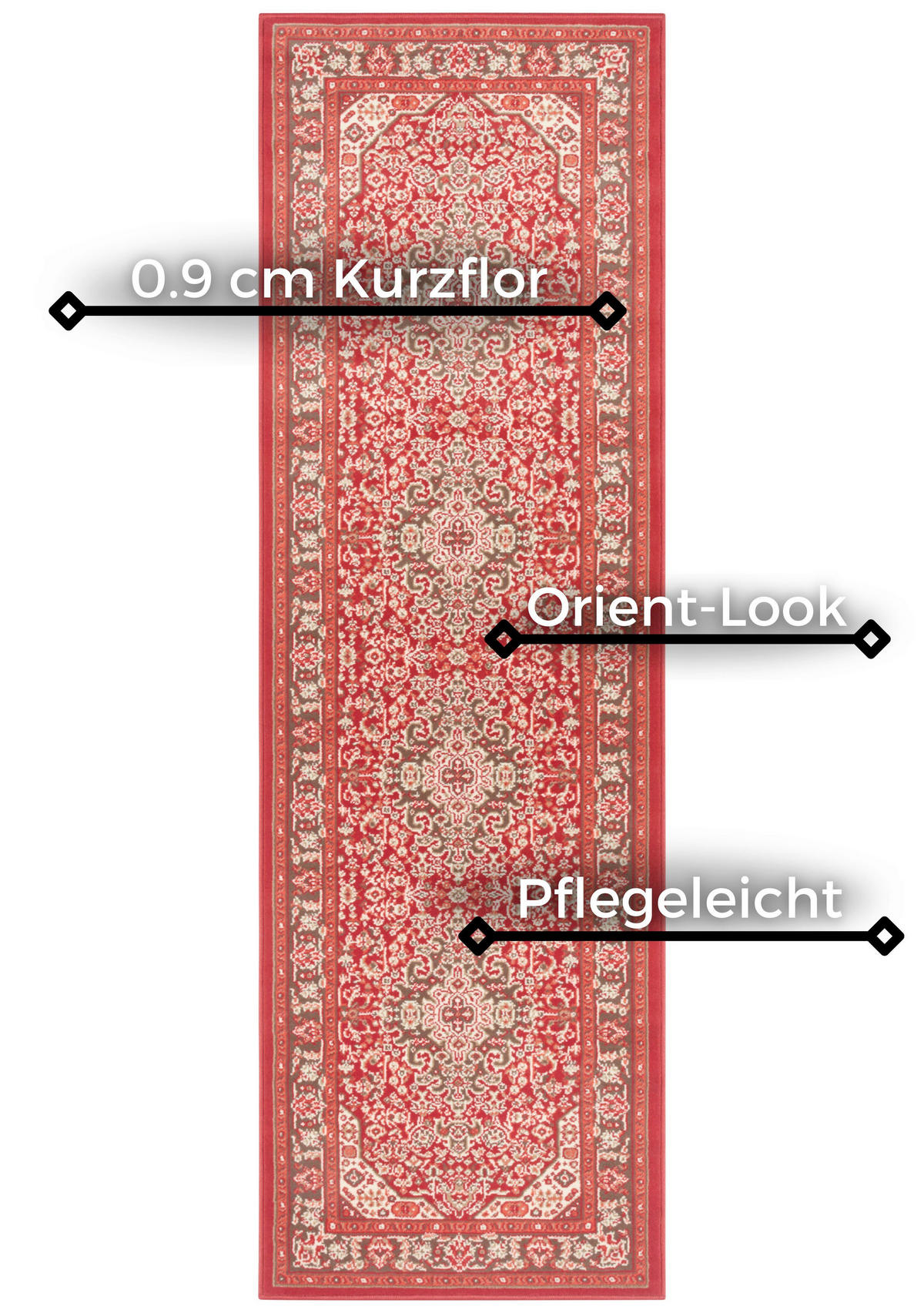 VINTAGE-TEPPICH 80/250 cm Mirkan Multicolor, Hellrot  - Hellrot/Multicolor, Basics, Kunststoff/Textil (80/250cm)
