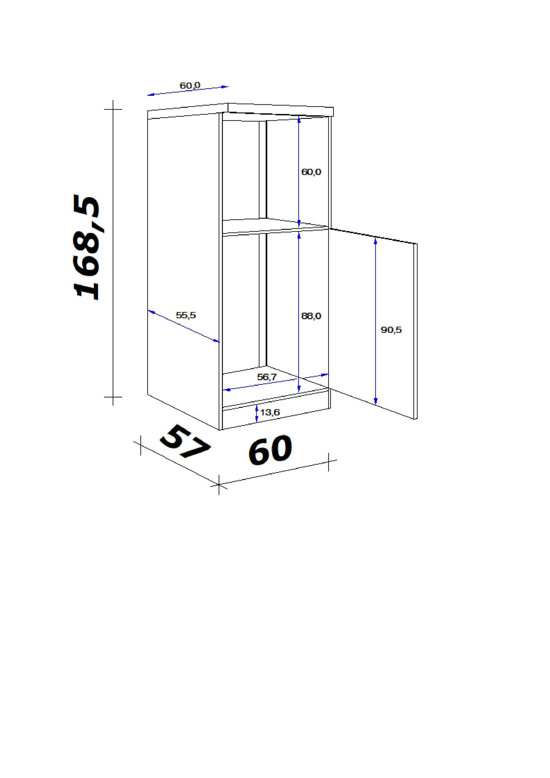 GERÄTEUMBAUSCHRANK 60/168,5/60 cm in Weiß - Graubraun/Alufarben, KONVENTIONELL, Holzwerkstoff/Kunststoff (60/168,5/60cm) - FlexWell