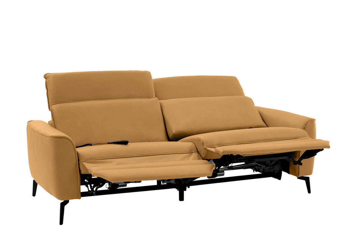 3-SITZER-SOFA in Echtleder Currygelb  - Currygelb/Schwarz, Natur, Leder/Metall (222/81/110cm) - Valdera