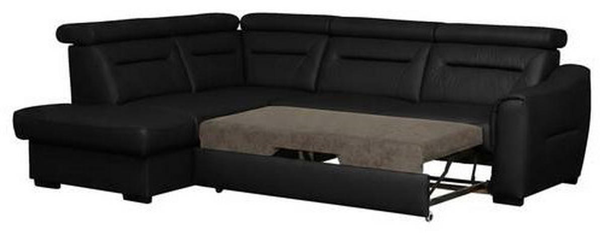 ECKSOFA Lederlook Echtleder Schwarz  - Wengefarben/Schwarz, Design, Leder/Holz (212/260cm) - Celina Home