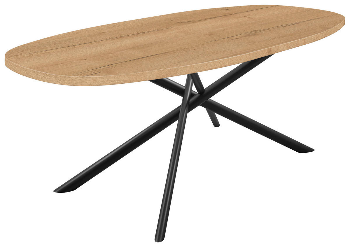 ESSTISCH Schwarz, Eichefarben bootsförmig  in verschiedenen Holzdekoren erhältlich  - Eichefarben/Schwarz, Basics, Holzwerkstoff/Metall (220/105/76cm) - Celina Home