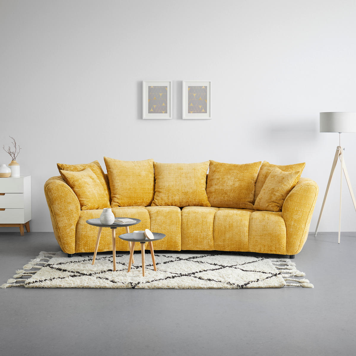 BIG SOFFA i chenille gul  - svart/gul, Modern, textil/plast (280/74cm) - MID.YOU