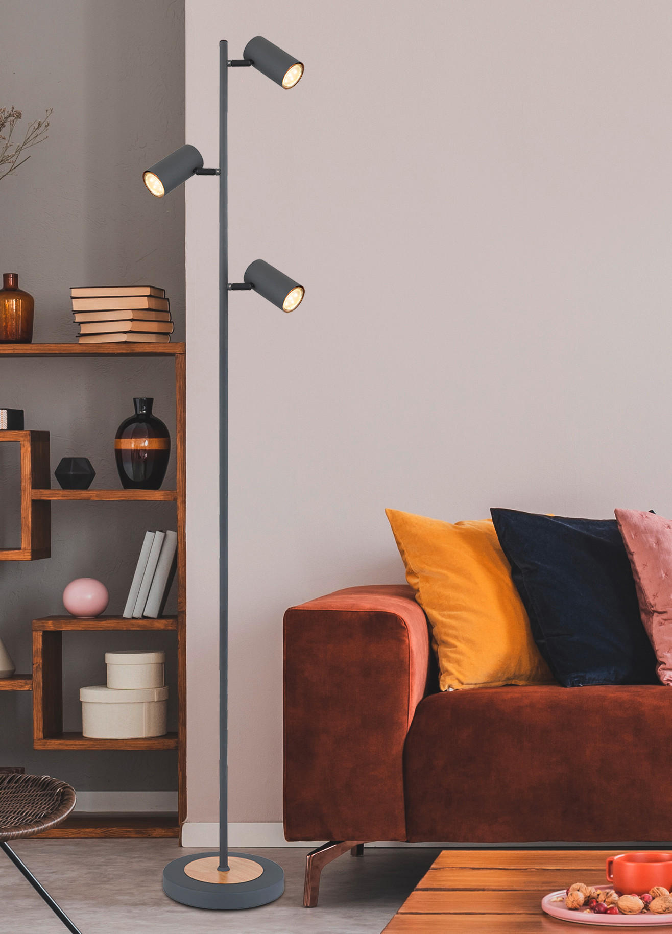 LAMPADAR - grafit/culoare natur, Design, metal (25/23/154cm) - Globo