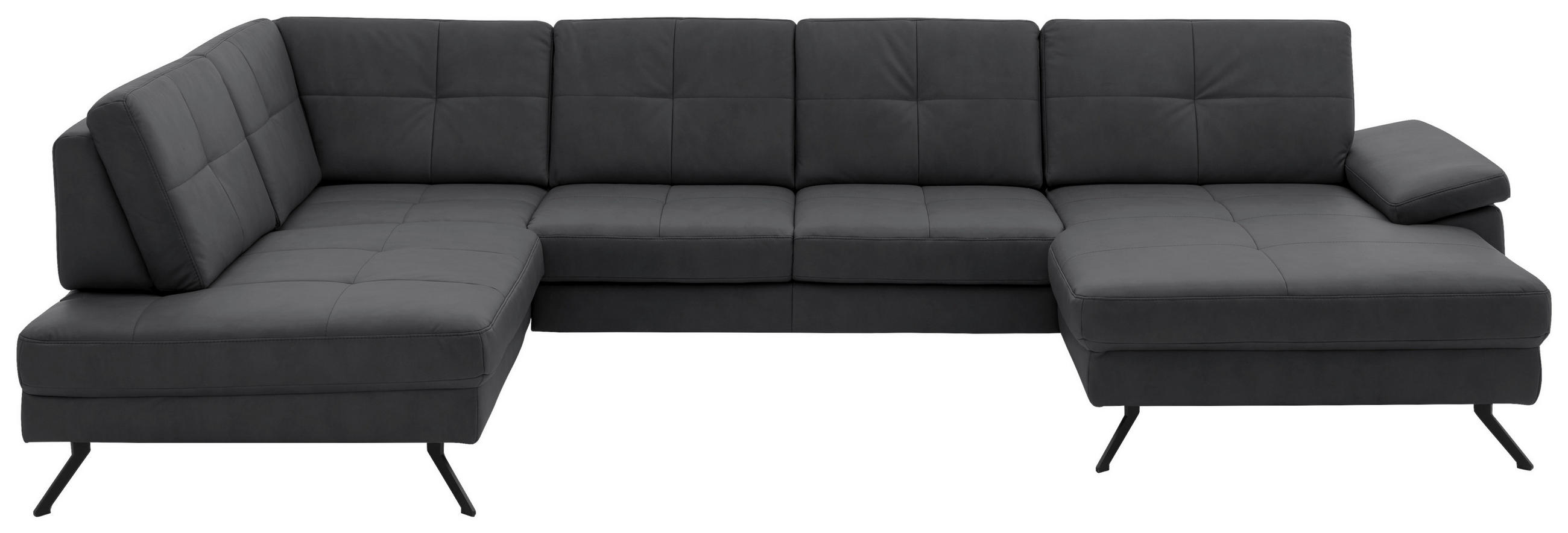 WOHNLANDSCHAFT in Lederlook, Mikrofaser Grau  - Schwarz/Grau, Design, Textil/Metall (220/345/179cm) - Beldomo System