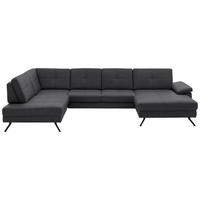 WOHNLANDSCHAFT in Lederlook, Mikrofaser Grau  - Schwarz/Grau, Design, Textil/Metall (220/345/179cm) - Beldomo System