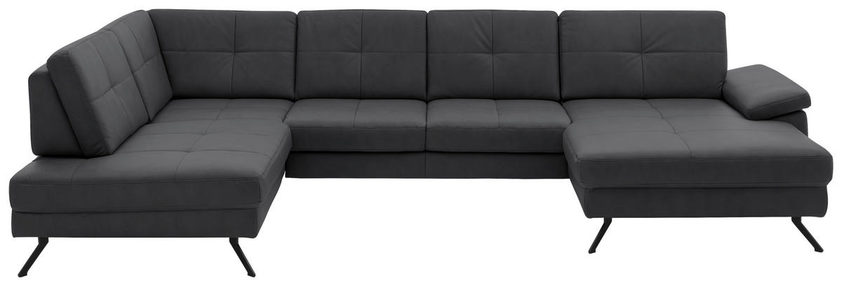WOHNLANDSCHAFT in Lederlook, Mikrofaser Grau  - Schwarz/Grau, Design, Textil/Metall (220/345/179cm) - Beldomo System