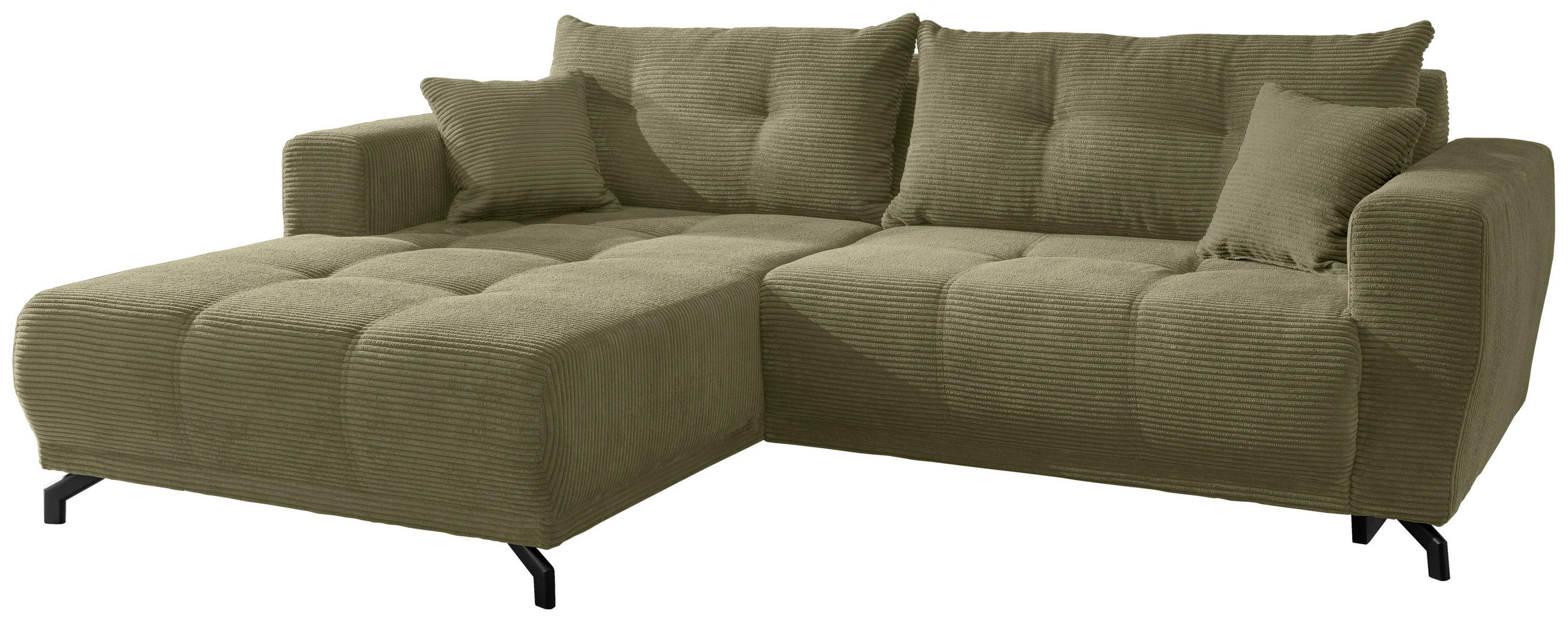 ECKSOFA Olivgrün Cord  - Schwarz/Olivgrün, MODERN, Holz/Textil (177/246cm) - MID.YOU