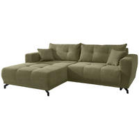 ECKSOFA in Cord Olivgrün  177/246 cm  - Schwarz/Olivgrün, MODERN, Holz/Textil (177/246cm) - MID.YOU