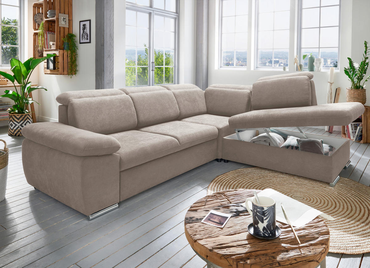 ECKSOFA  in Mikrofaser Taupe  - Taupe/Chromfarben, Design, Textil/Metall (283/228cm) - Livetastic