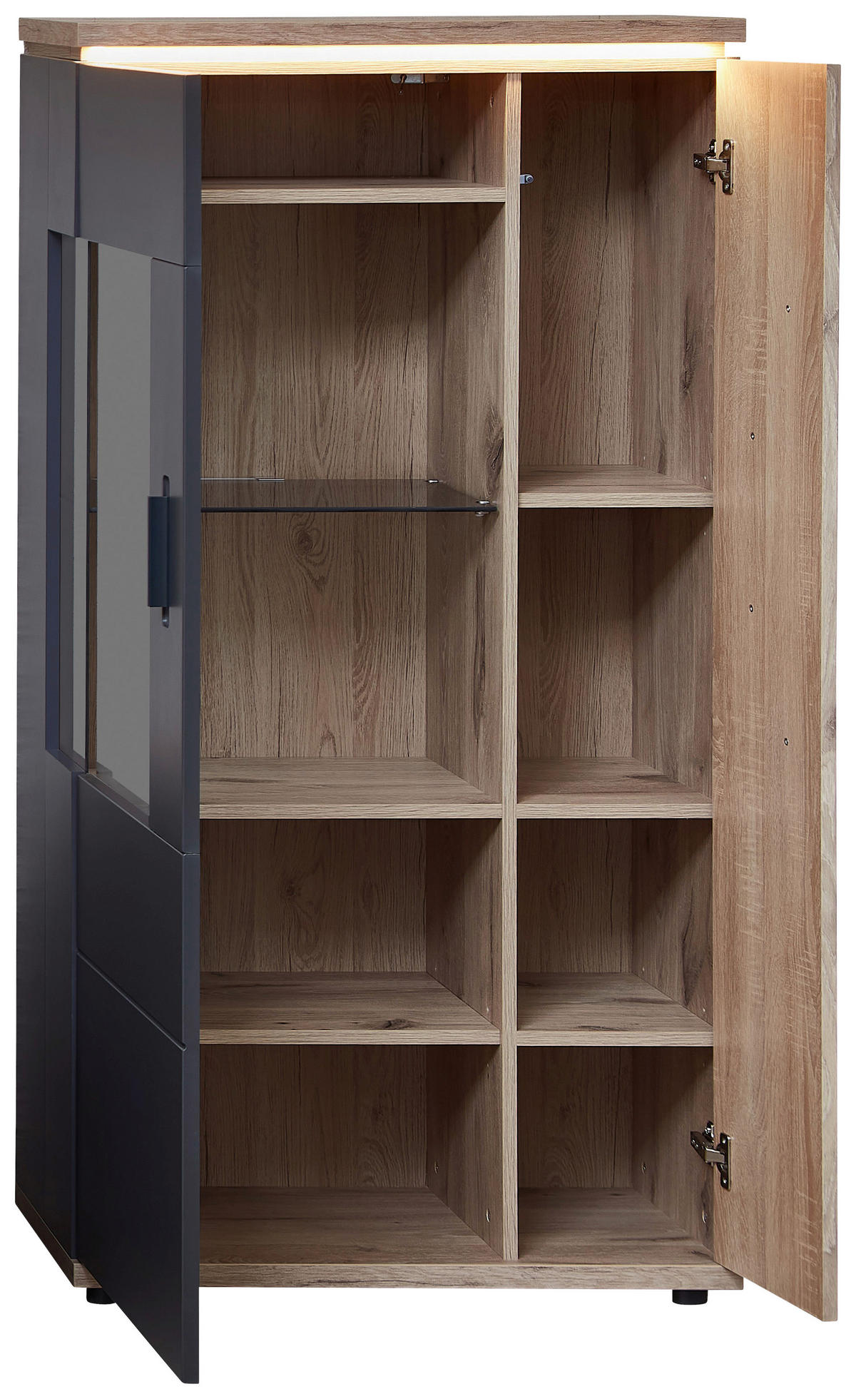 HIGHBOARD Graphitfarben, Eichefarben  75/146/37 cm  - couleur graphite/couleur de chêne, Modern, métal/verre (75/146/37cm) - Stylife
