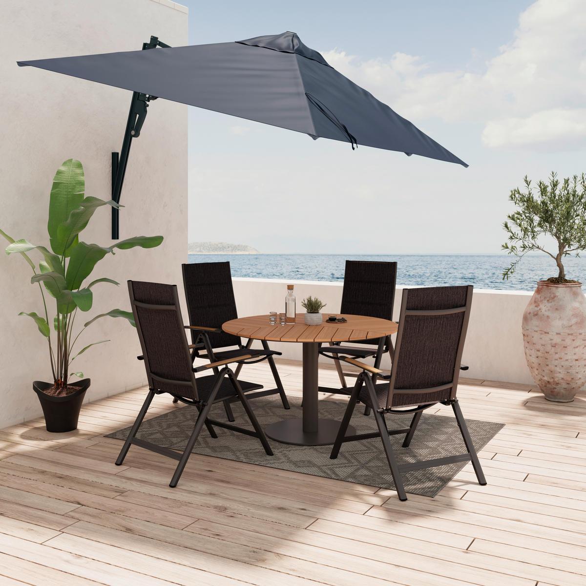 SONNENSCHIRM 240 cm Dunkelgrau  - Dunkelgrau/Grau, MODERN, Textil/Metall (240/159/200cm) - Ambia Garden