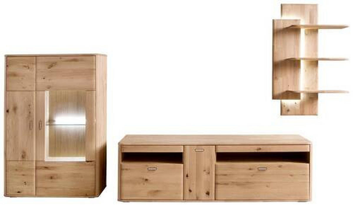 WOHNWAND  in Eichefarben 340/194/50 cm  - Eichefarben/Silberfarben, Design, Glas/Holz (340/194/50cm) - Livetastic