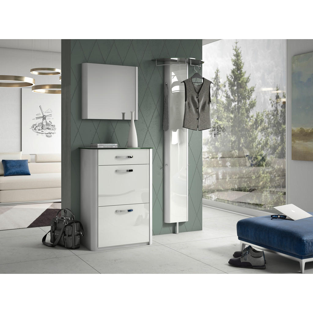 Thumbnail - Moderano Garderobe, Alu, Weiß Hochglanz, Metall, Glas, Holzwerkstoff, 3-teilig, 150x192x34 cm, Garderobe, Garderoben-Set...