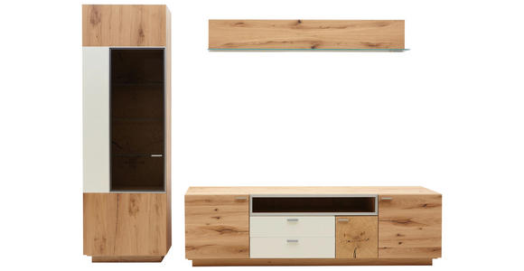 WOHNWAND Asteiche furniert Eichefarben, Champagner - Champagner/Eichefarben, KONVENTIONELL, Glas/Holz (271/200/55cm) - Voleo