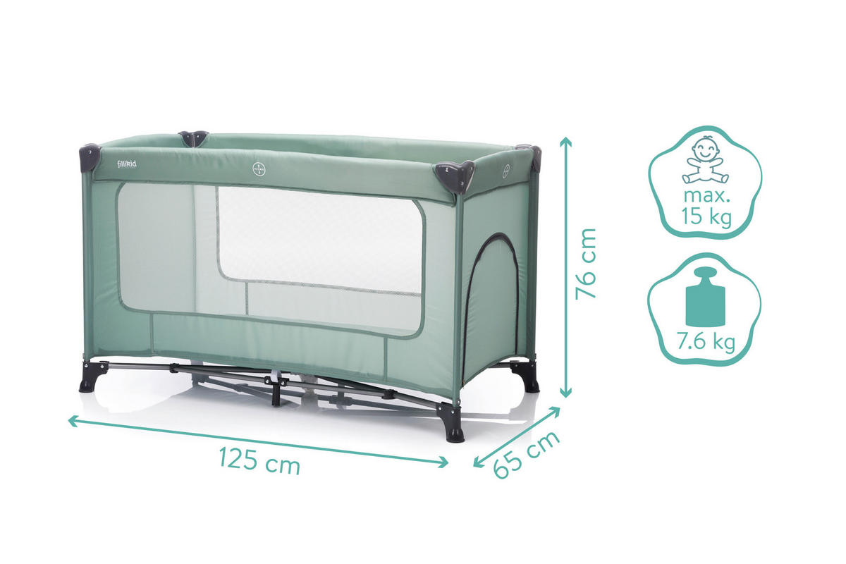PRENOSIVI KREVETAC    120/60 cm   - zelena, Osnovno, metal/tekstil (120/60cm) - Fillikid