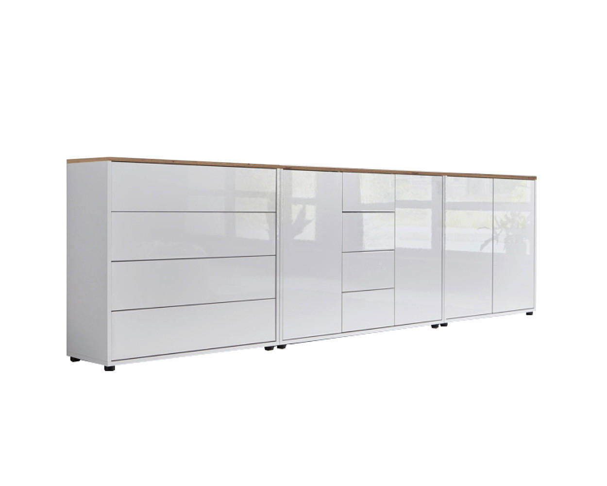SIDEBOARD 263,5/73/33 cm  in Weiß, Eiche Artisan, Weiß Hochglanz  - Weiß Hochglanz/Schwarz, MODERN, Holzwerkstoff/Kunststoff (263,5/73/33cm) - MID.YOU