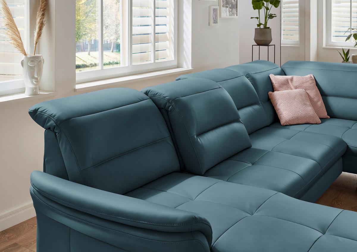 WOHNLANDSCHAFT in Echtleder Blau  - Blau/Schwarz, Design, Leder/Metall (181/336/206cm) - Beldomo Speed