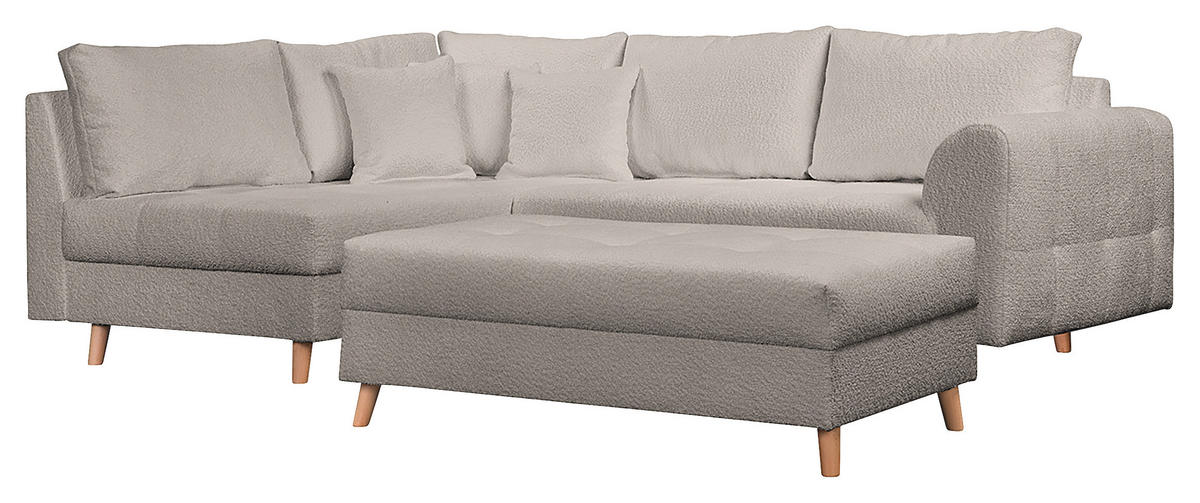 ECKSOFA inkl. Hocker Ariella Grau Bouclé  - Naturfarben/Grau, Design, Holz/Textil (161/231cm) - Livetastic