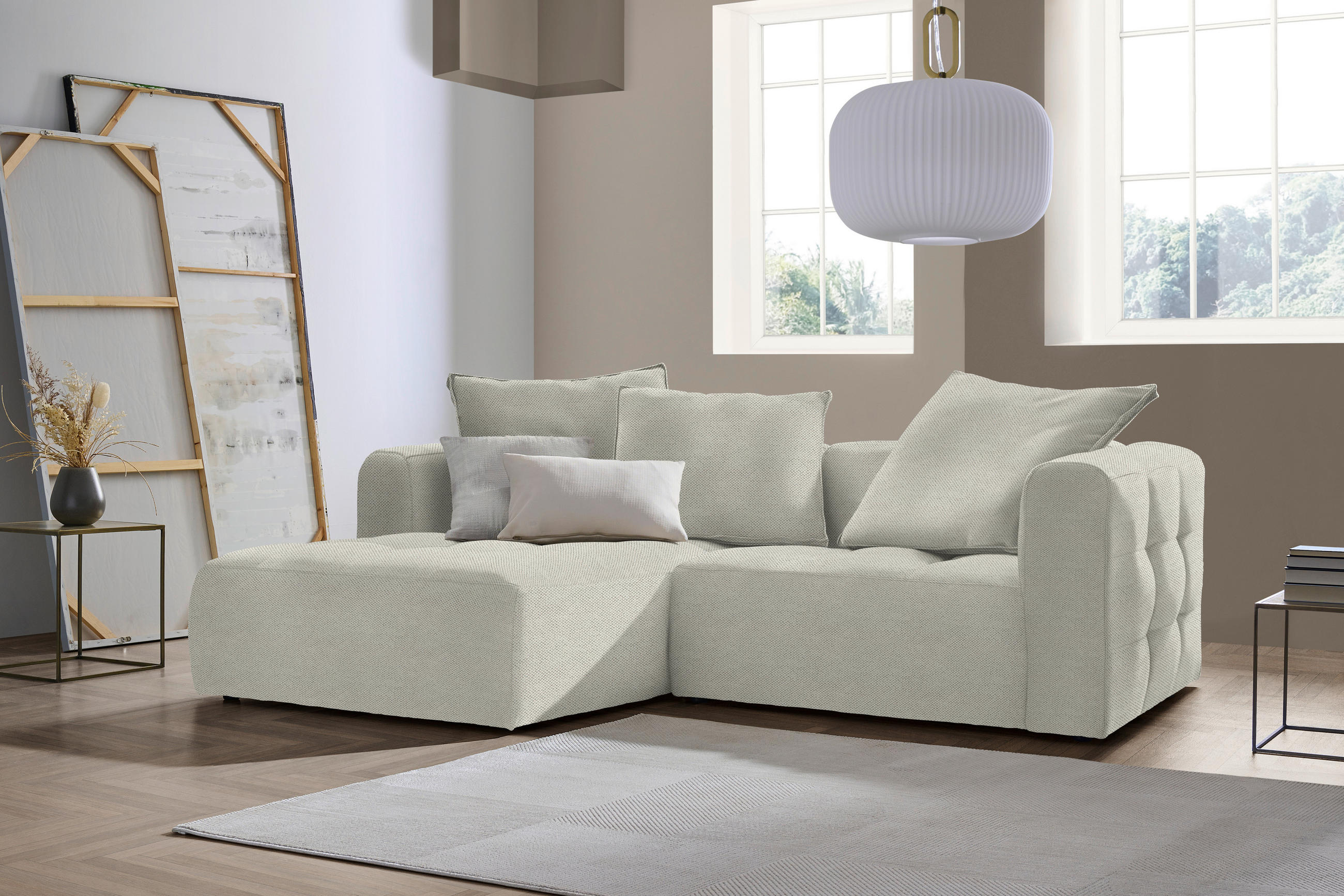 ECKSOFA in Webstoff Weiss  - Weiss/Schwarz, Modern, Kunststoff/Textil (173/240cm) - Stylife