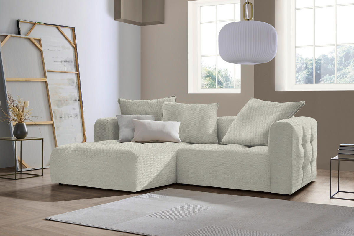 ECKSOFA in Webstoff Weiss  - Weiss/Schwarz, Modern, Kunststoff/Textil (173/240cm) - Stylife