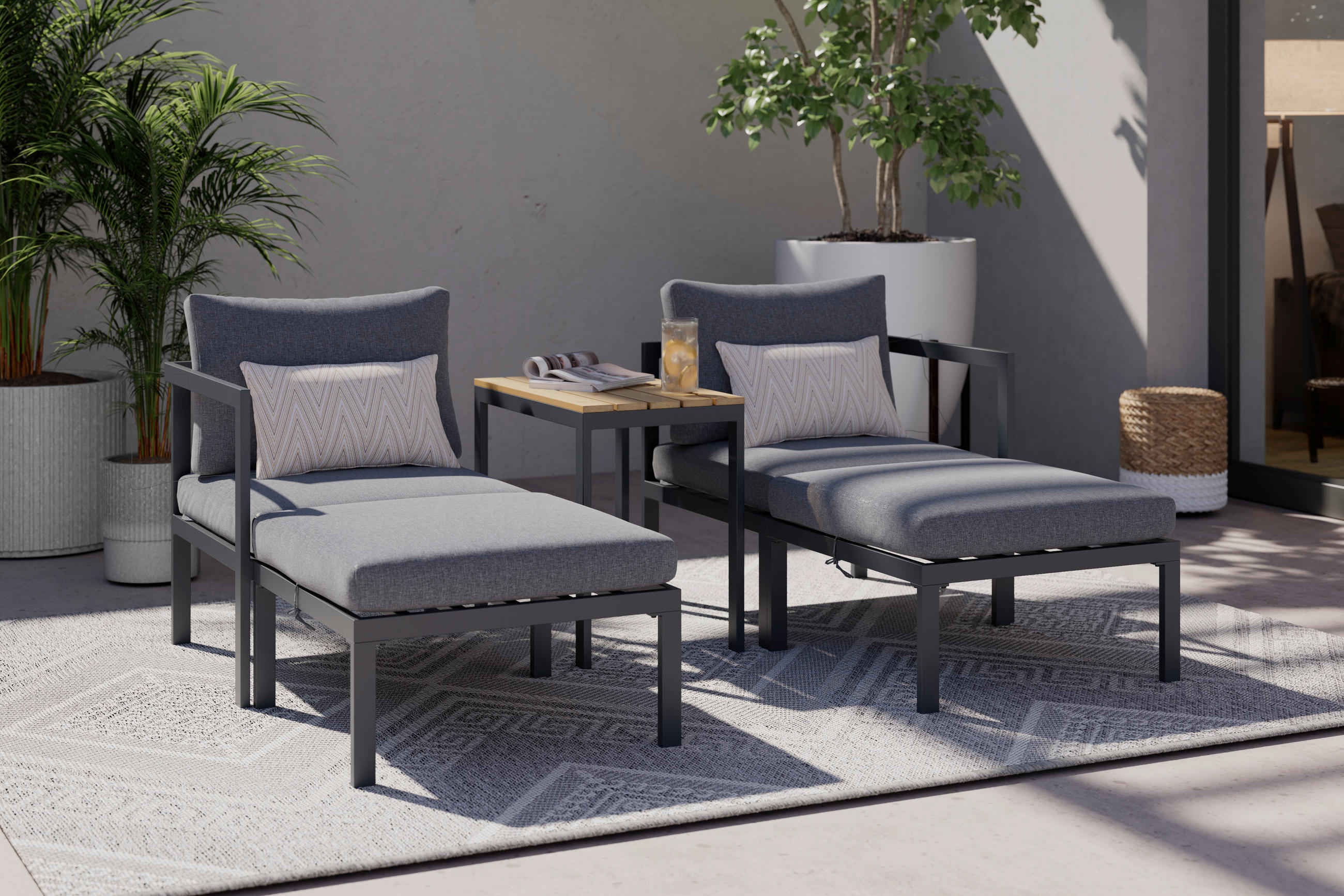 LOUNGEGARNITUR 5-teilig   66/64/65.5 cm Stahl  - Dunkelgrau/Naturfarben, MODERN, Kunststoff/Textil (66/64/65.5cm) - Ambia Garden