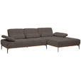 ECKSOFA in Flachgewebe Graubraun  - Graubraun/Schwarz, Natur, Holz/Textil (314/176cm) - Valnatura