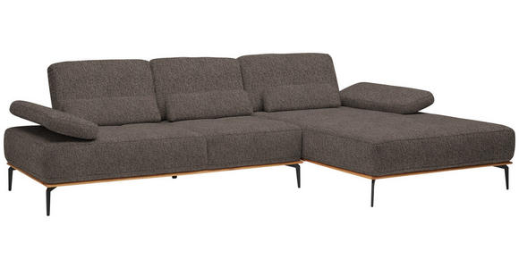 ECKSOFA in Flachgewebe Graubraun  - Graubraun/Schwarz, Natur, Holz/Textil (314/176cm) - Valnatura