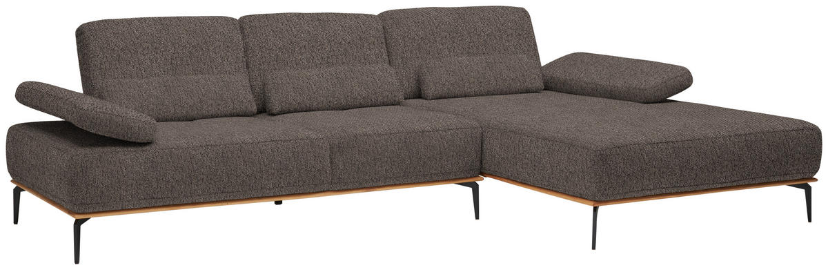 ECKSOFA in Flachgewebe Graubraun  - Graubraun/Schwarz, Natur, Holz/Textil (314/176cm) - Valnatura