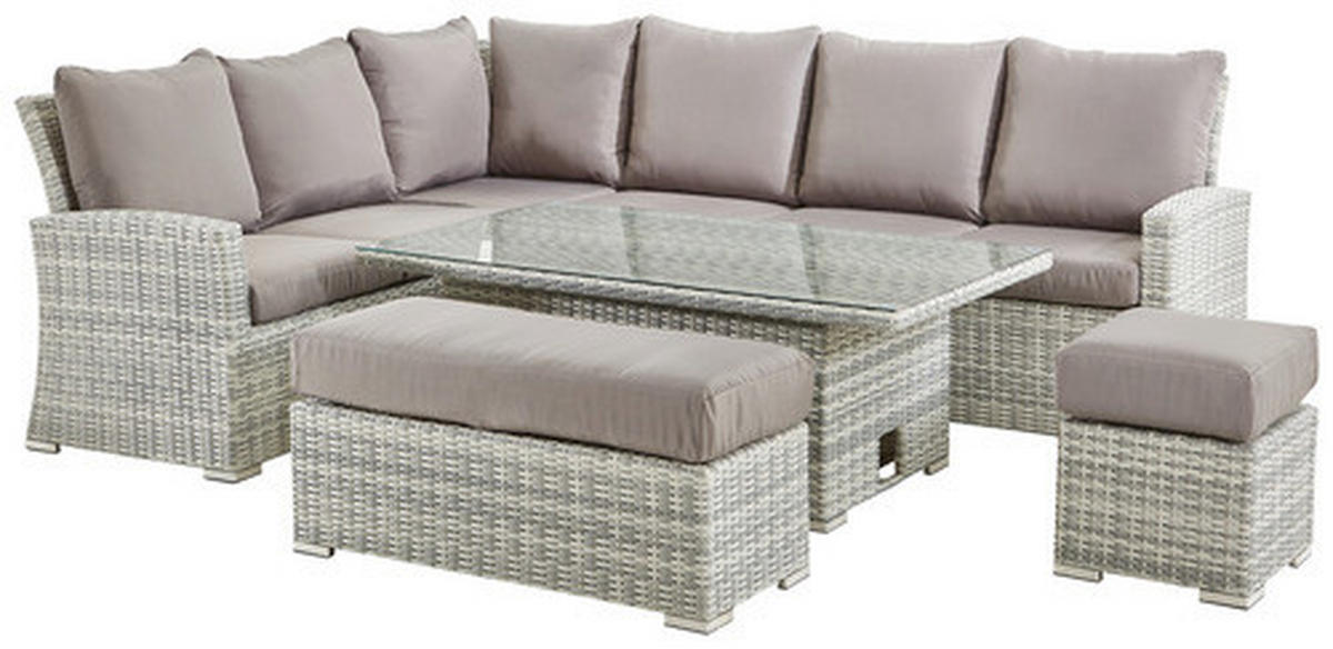 JEDÁLENSKÁ TERASOVÁ SÚPRAVA sklo, textil, kov, plast - sivá, Modern, kov/textil (177/192,5cm) - Ambia Garden